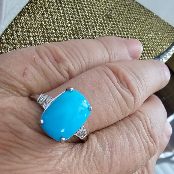 18 K White Gold. , ILIANA Collection,  AAA Sleeping Beauty Turquoise & Diamond